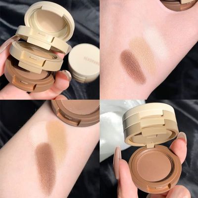 3 In 1 Eyeshadow Palette Matte Pearlescent Eyeshadow Long-lasting Waterproof Eye Shadow Portable Makeup Cosmetics Beauty Tool (03# Dead wood tea brown)