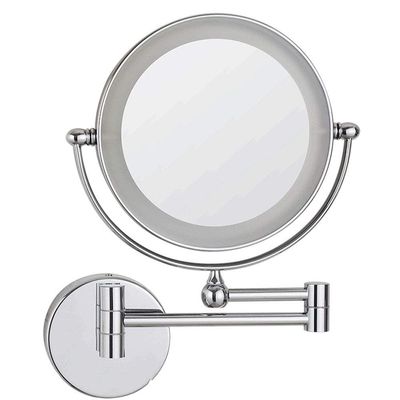 8 inches Wall Mounted Makeup Mirror with Magnification, Makeup Mirror LED Touch Screen for Bathroom, Two-Sided Extendable, 360 Degree Swivel, Plug Operated (Color : Nickel, Size : 10x)