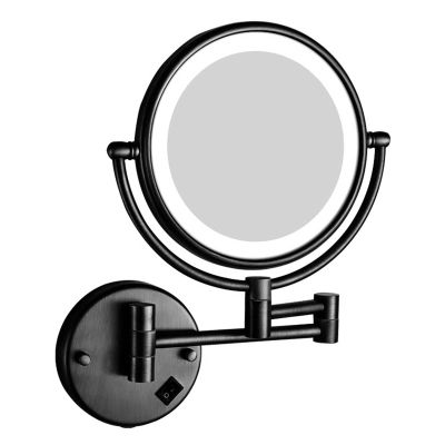 NOVOCE Makeup Mirror Wall Mounted, USB Rechargeable Bathroom Mirror, Two Sided 1X/3X Magnifying Adjustable LED Light Touch Screen Shaving Mirror (Color : Black, Size : Charging)