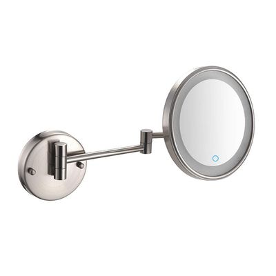 8-Inch Wall Mounted Makeup Mirror, Makeup Mirror with LED Lights Touch Screen, Single-Sided, 360 Degree Swivel, Hardwired, Extendable Arm, Round, for Bathroom (Color : Nickel, Size : 3X)