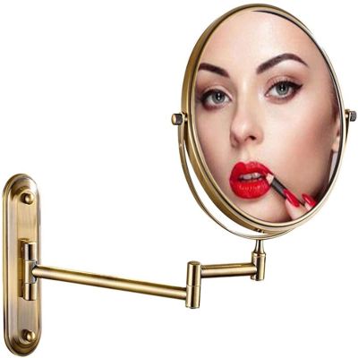 NOVOCE Makeup Mirror Wall Mounted Vanity Mirror Extendable 360 Rotation, Round Bathroom Mirror Shaving Mirror Cosmetic Vanity Mirror (Color : Bronze, Size : 7X Magnification)