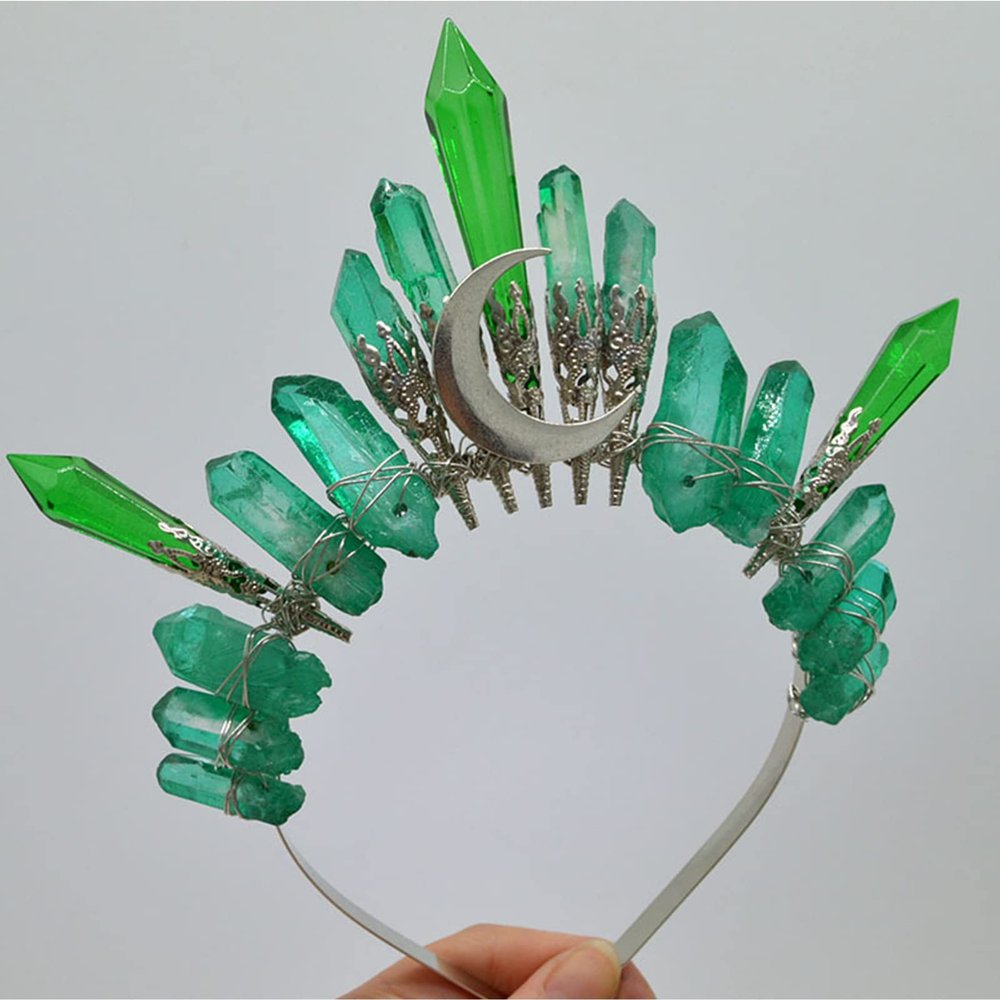 Bobbird HANDMADE NATURAL CRYSTAL CROWN,Women Amethyst Crystal Crown Headband Raw Quartz Tiara Moon Goddess Bridal Headpiece for Festival Wedding Party Photography (04)