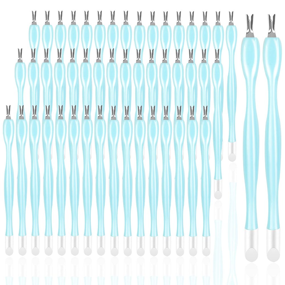 50Pcs Nail Cuticle Trimmer Rubber Nail Cleaner,heemeei Plastic Handle Cuticle Knife, Double End Nail Dead Skin Fork Cuticle Pusher Bulk Nail Art Cuticle Remover Tools for Girls Women and Men-Blue