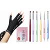 modelones Professional UPF99+ UV Protection Gloves and Nail Art Brushes Set, Nail Art Design Pen Painting Tools with Nail Extension Gel Brush, Nail Art Liner Brush and Nail Dotting Pen for Gel Polish view 1