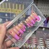 FRUJCDKI Real Gel Handmade Luxury Pink French Cherry Diamond PressOn Nails Gems Coffin Fake Nails With Designs Glossy False Nails for Women and Girls (Pink Cherry-XS) view 3