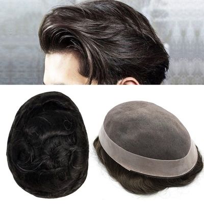 Mens Toupee for Men Fine Mono Human Haire Hairpiece Poly Skin Around Hair System Hairpiece Durable NPU Monofilament Wig Hair Replacement for Men (6''X9'', 1B# Natural Black)