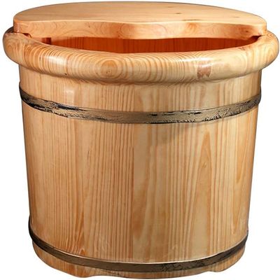 Bsetain Household Foot Bath Barrel, Solid Wood Foot Washing Barrel, Thick Foam Foot Barrel Foot Spa Bath Massager (Color : 26cm with Cover)