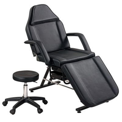 Facial Chair Massage Salon Tattoo Chair With Two Trays Esthetician Bed With Hydraulic Stool,Multi-Purpose 3-Section Facial Bed Table, Adjustable Beauty Barber Spa Beauty Equipment ( Color : Black )