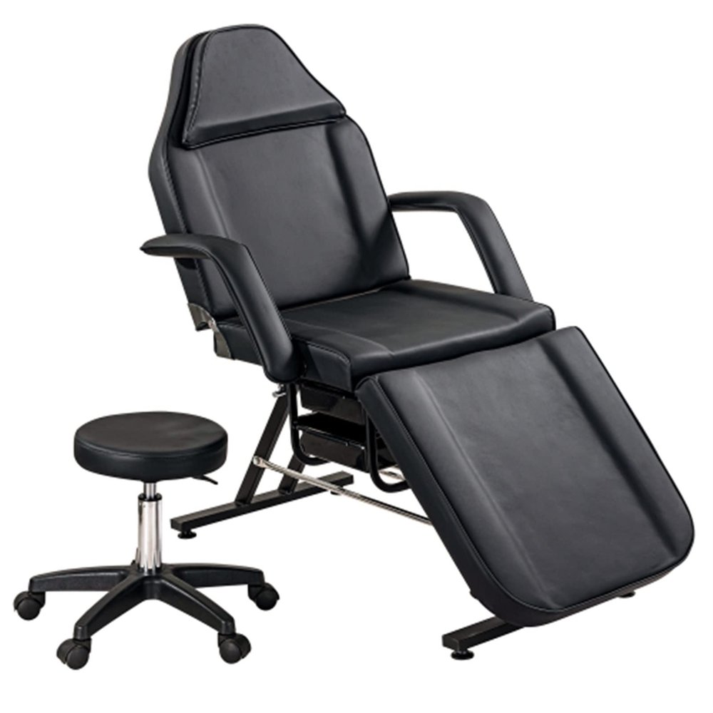 Facial Chair Massage Salon Tattoo Chair With Two Trays Esthetician Bed With Hydraulic Stool,Multi-Purpose 3-Section Facial Bed Table, Adjustable Beauty Barber Spa Beauty Equipment ( Color : Black )