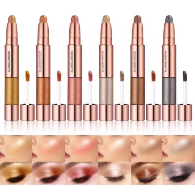 ABELYN 2-in-1 Cream Eyeshadow Stick 6 Colors Metallic Shimmer Eye Shadow Sticks & Highlighter Makeup Liquid Eye Shadow Pencil for Eyes (Pack of 6)