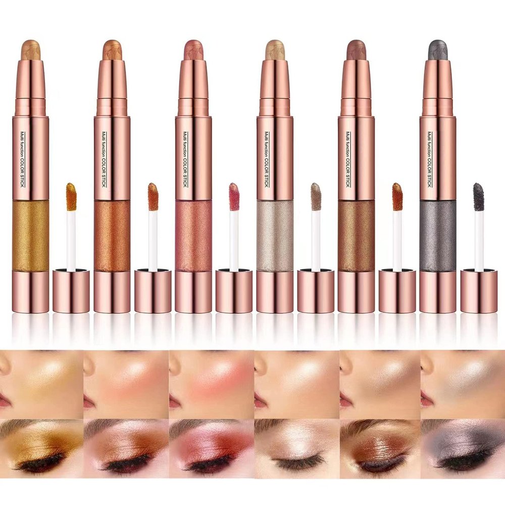 ABELYN 2-in-1 Cream Eyeshadow Stick 6 Colors Metallic Shimmer Eye Shadow Sticks & Highlighter Makeup Liquid Eye Shadow Pencil for Eyes (Pack of 6)