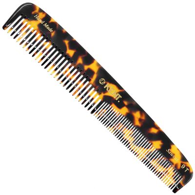 KENT 9T Fine Tooth & Wide Tooth Comb Detangler - Large Handmade Saw-Cut Dressing Comb - Wet/Dry Hair Comb for Women & Men, Made in England (Yellow Tokyo), 1 Count
