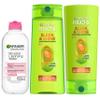Garnier Back to School Bundle|Micellar Water (400mL) + Fructis Sleek & Shine Shampoo (22 Fl Oz), Conditioner (21 Fl Oz) (3 Items), 1 Kit (Packaging May Vary) view 1