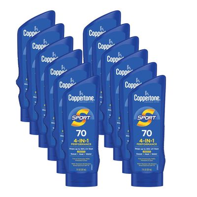 Coppertone Sport Sunscreen Lotion, Broad Spectrum SPF 70 Sunscreen Multi Pack, 7 Fl Oz, Pack of 12
