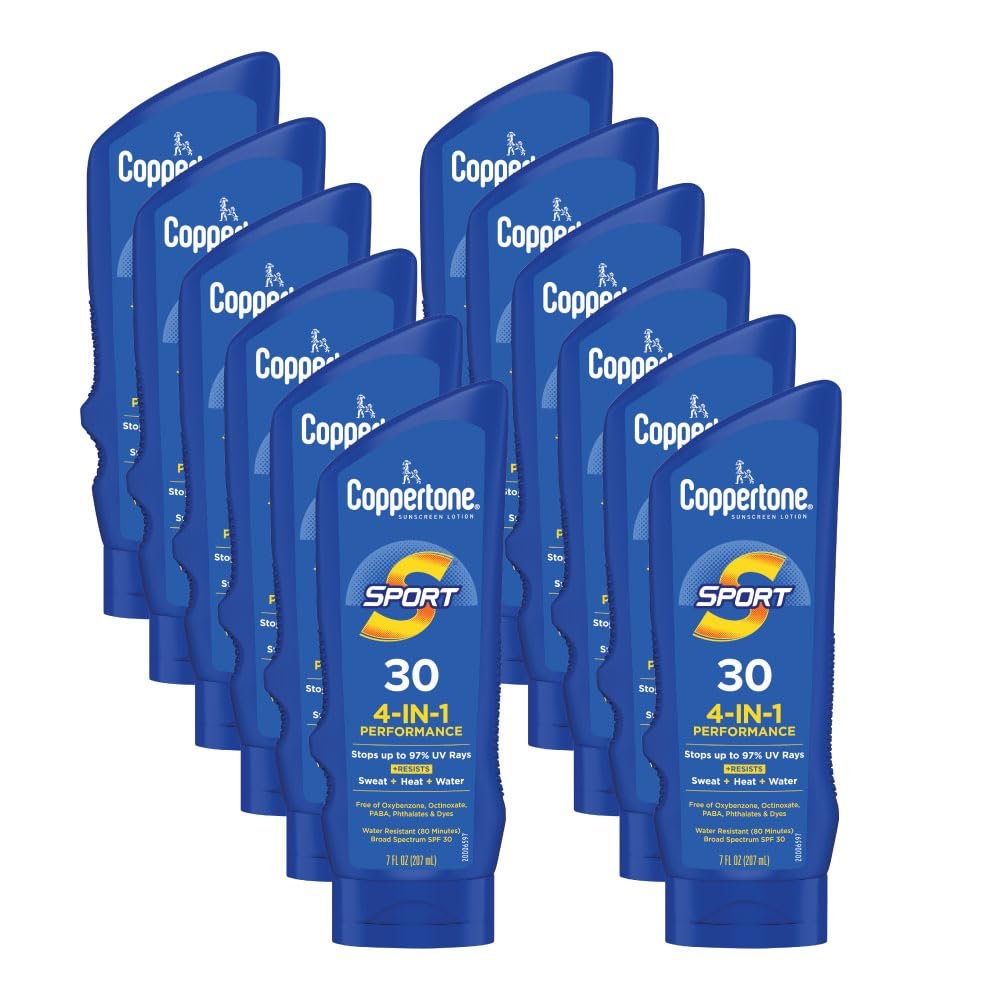 Coppertone SPORT Sunscreen Lotion Broad Spectrum SPF 30 (7 Fluid Ounce) (Packaging may vary) (Pack of 12)
