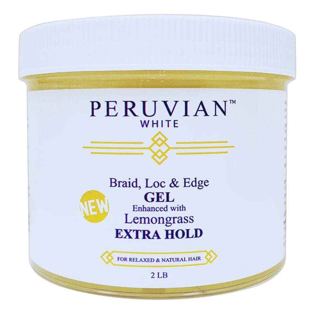 Peruvian white Braids N Lox Braid, Loc & Edge Braiding Gel EXTRA HOLD for Relaxed & Natural Hair, 2 LBS. (Lemongrass)