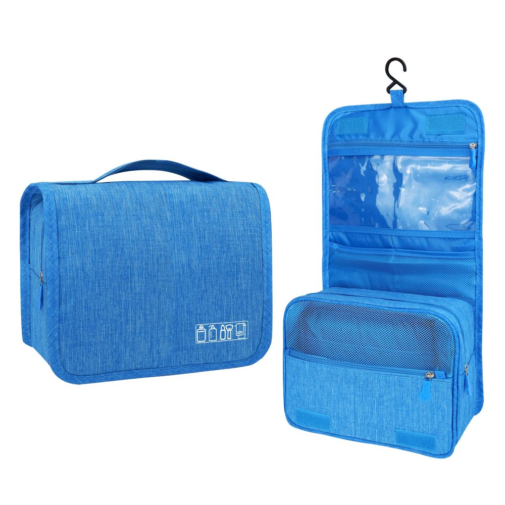 Lcsmaokin Large Capacity Toiletry Bag Travel Bag with Hanging Hook for Men and Women Waterproof Travel Cosmetic Bag Bathroom Storage Bag for Brushes Set, Full-Sized Shampoo, Toiletries, (Sky Blue)
