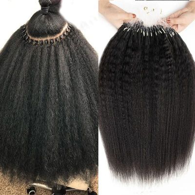 10inch Micro Link Hair Extensions Real Human Hair Kinky Straight 50g 50strands Microlink Human Hair Extension for Black Women Beaded Invisilable Micro Ring Extension Natural Black
