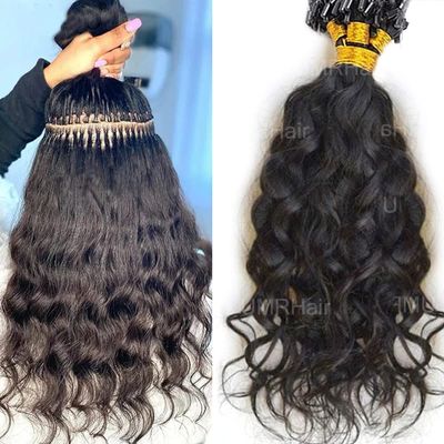 10inch Micro Link Hair Extensions Real Human Hair Water Wave 50g/Bundle 50strands Microlink Human Hair Extension for Black Women Beaded Invisilable Micro Ring Extension Natural Black