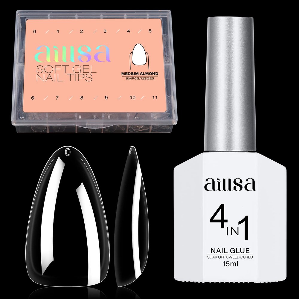 504Pcs Short Clear Almond Nail Tips & 15ML Nail Glue Bundle