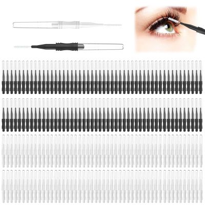 200 Pcs Micro Eyebrow Brushes With Cap, Multifunctional Eyebrow Spoolie Brush Brow Lamination Brush 2 Size Micro Spooly Lash Mascara Brushes Comb for Eyelash Lift Extensions Brow Clean(White, Black)