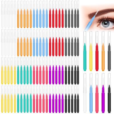 100Pcs Micro Eyebrow Brush, Eyelash Comb Brushes with Cap, Portable Brow Lamination Brush, Multifunctional Brow Brushes for Eyebrows Eyelash Extensions Tool (10Colors)