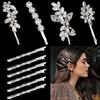 10 Pieces Rhinestone Hair Pins, Silver Leaf Hair Clips Crystal Wedding Hair Clips for Brides, Elegant Rhinestone Hair Accessories for Women Girls view 1