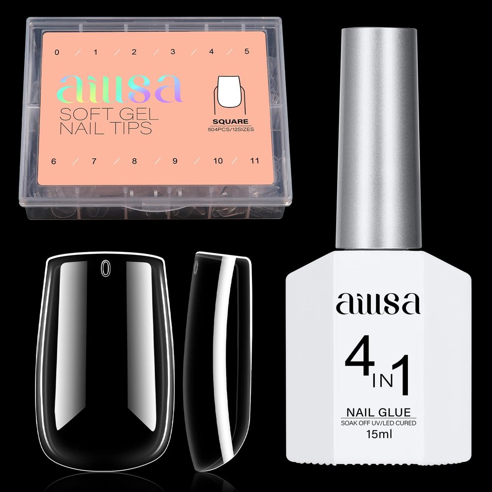 504Pcs Clear Short Square Nail Tips & 15ML Nail Glue Bundle