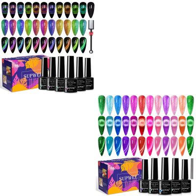 SUPWEE 12 PCS 9D Cat Eye Gel Polish + 12 PCS Neon Magnet Gel Polish