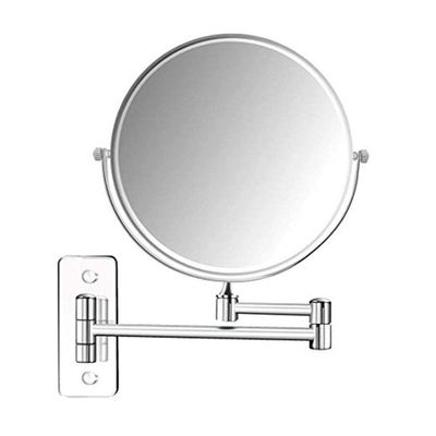 8-Inch Wall Mounted Makeup Mirror, 3X Magnification Two-Sided 360 Swivel Adjustable Height Cosmetic Extendable Bathroom Round Shape Vanity Mirror Chrome,6inchsquarebottom ( Color : 8inchsquarebottom