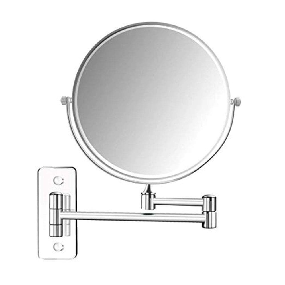 8-Inch Wall Mounted Makeup Mirror, 3X Magnification Two-Sided 360 Swivel Adjustable Height Cosmetic Extendable Bathroom Round Shape Vanity Mirror Chrome,6inchsquarebottom ( Color : 6inchsquarebottom