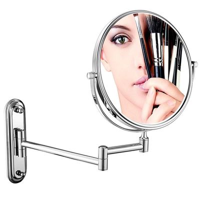 6/8-Inch Wall Mounted Makeup Mirror, Double Sided Vanity Magnifying Vanity Mirror, 3/5/7/10x Magnification, 360 Degree Swivel, Extendable Arm, Round, Bright Silver, No Light ( Color : 6in , Size : 5x