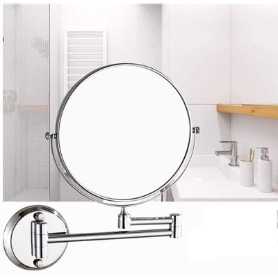 6 in Wall Mounted Makeup Mirror, Magnifying Wall Bathroom Mirror with 3/5X Magnification, Extendable Arm, Round, No Light, Double Sided Swivel Vanity Mirror for Bathroom ( Color : Bright Silver , Size