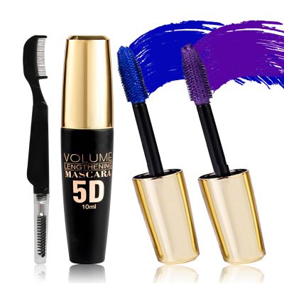 2PCS Blue Purple Waterproof Mascara for Eyelash, 5D Silk Fiber Liquid Lashes Extensions Colored Mascara with Eyelash Comb Brush, Long Lasting Volumizing and Length,Christmas Eye Makeup Gift for Women