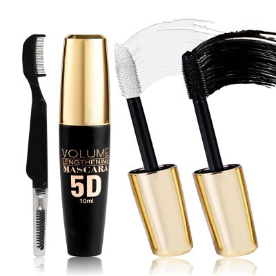 Black+White Waterproof Mascara for Eyelash, 5D Silk Fiber Lashes Extension Colored Tube Mascara with Eyelash Brush, Long Lasting Smudge-proof Volumizing Lengthening, Eye Makeup Gift for Women