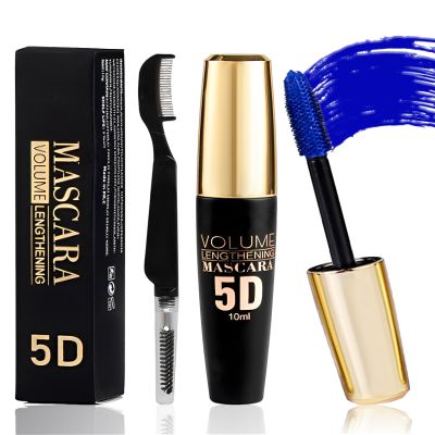 Blue Waterproof Mascara for Eyelash, 5D Silk Fiber Lashes Extension Colored Tube Mascara with Eyelash Brush, Long Lasting Smudge-proof Volumizing Lengthening, Cosplay Party Eye Makeup Gift for Women