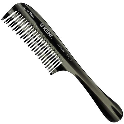 Kent 21T Black Graphite Large Wide Tooth Detangling Comb, for Thick Curly Wavy Hair. Handled Comb For Wet and Dry Hair. Handmade of Quality Cellulose, Saw-Cut Hand Polished, Made in England