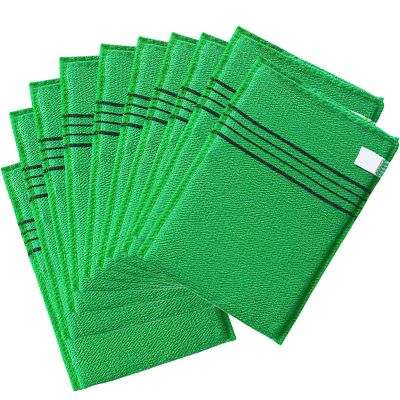 Korean Scrubbing Cloth Mitt Exfoliating Washcloth - 10pcs Body Scrubber and Washcloth Set for Smooth Skin - Natural Mitts for an Exfoliating Shower - Soft and Durable. (Green)