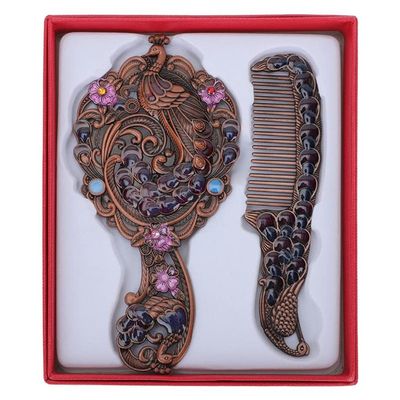 1 Set Vintage Makeup Mirror and Comb Set Vintage Cosmetic Mirror with Comb Kit Handheld Cosmetic Mirror (Color : A)