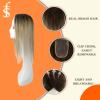 Full Shine Brown Hidden Crown Hair Extensions Fading To Blonde Highlight Top Hair Pieces For Women Hair Loss Silk Base Crown 3 * 5 Inch Topee Real Human Hair Wiglet 12 Inch view 2