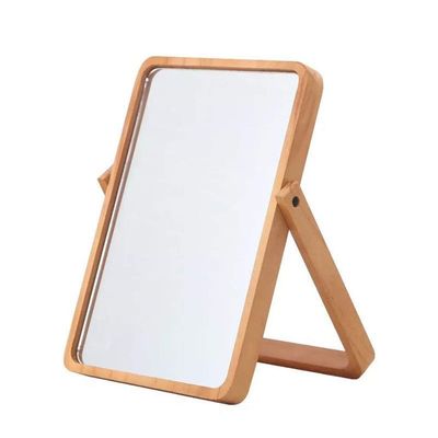 1PC Makeup Mirror Vanity Mirror Rectangular Makeup Mirror Dressing Up Mirror Wooden Frame Mirror Desktop Mirror for Girls Women