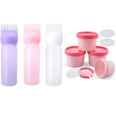 Cosywell Root Comb Applicator Bottle 6 Ounce Hair Dye Applicator Brush Plastic Cream Jars 3.4oz/100ml Empty Cosmetic Pot Jars