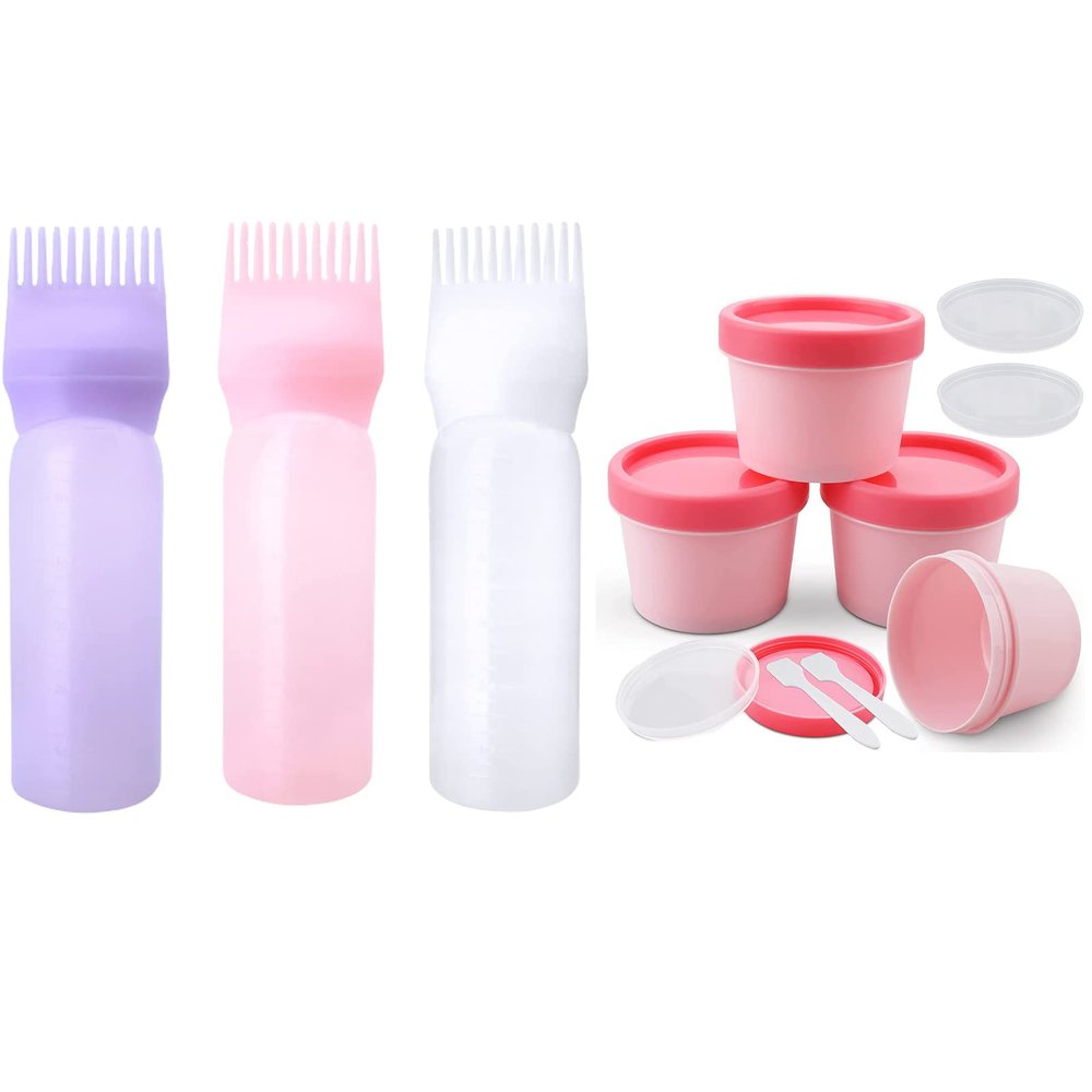 Cosywell Root Comb Applicator Bottle 6 Ounce Hair Dye Applicator Brush Plastic Cream Jars 3.4oz/100ml Empty Cosmetic Pot Jars