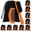 10 Sets Natural Boar Bristle Brush, Pear Wood Dual Sided Wide Tooth Comb with Travel Pouch - Beard Grooming Kit for Men's Beard Care, Valentine Gift (Long Handle) view 1