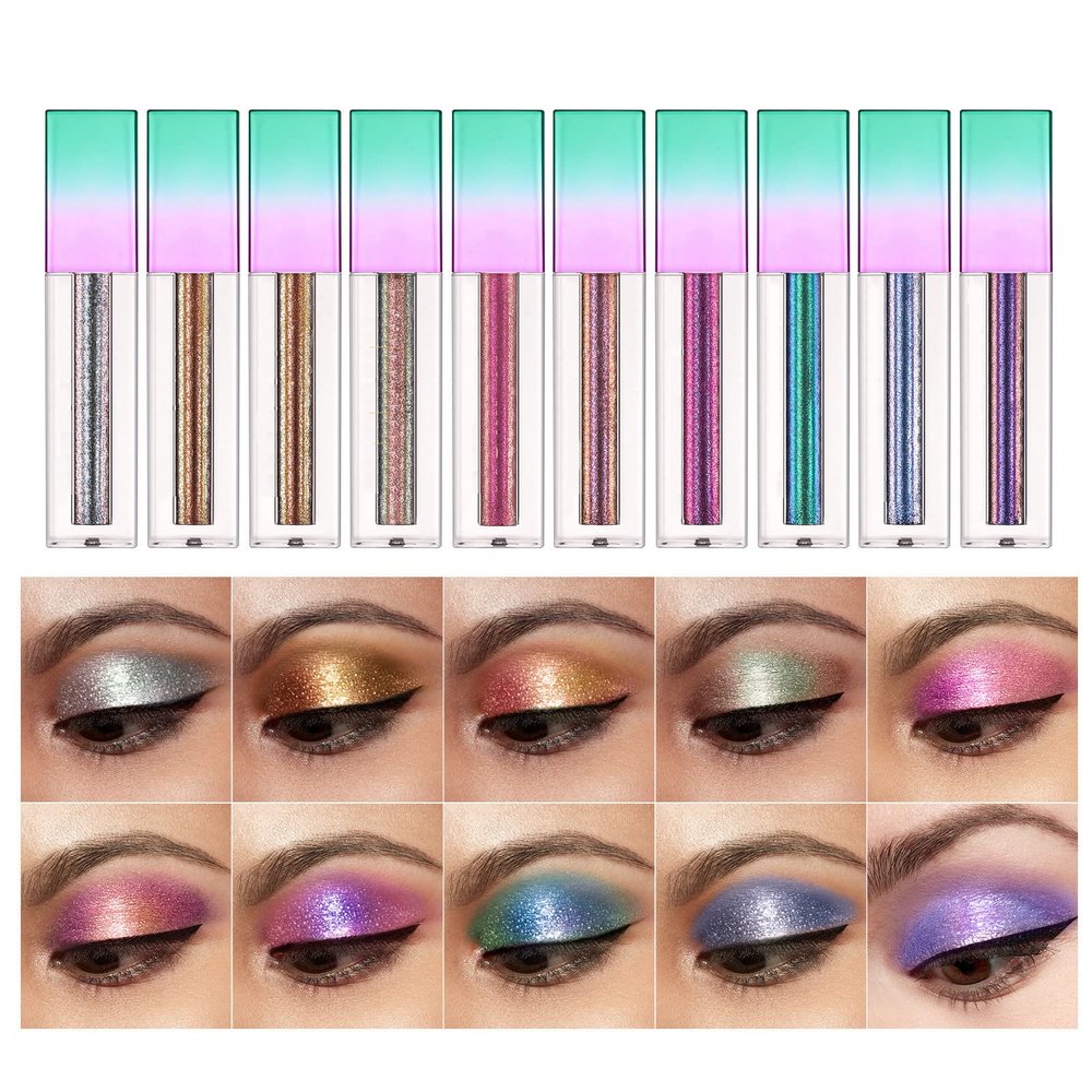 ABELYN 10 Colors Glitter Liquid Eyeshadow Makeup Set Long Lasting Highly Pigmented Liquid Eye Shadow Shimmer Metallic Shining Sparkly Eyeshadow Cosmetics