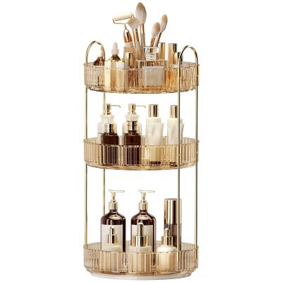360 Rotating Makeup Organizer, Large-Capacity Skincare Make Up Storage 3 Tier Perfume Organizers Cosmetic Dresser Organizer with Makeup Brush Holder, Fits Bedroom, Bathroom, Vanity Shelf Countertop