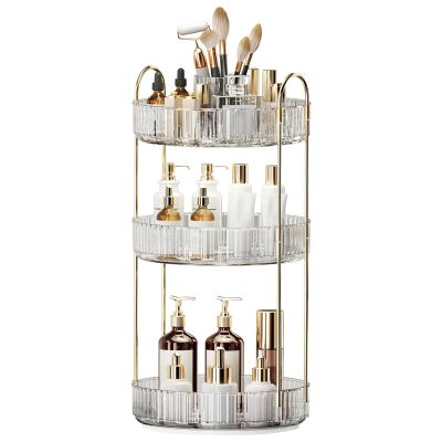 360 Rotating Makeup Organizer, Large-Capacity Skincare Make Up Storage 3 Tier Perfume Organizers Cosmetic Dresser Organizer with Makeup Brush Holder, Fits Bedroom, Bathroom, Vanity Shelf Countertop