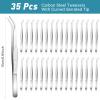 Aemygo 35 Pcs Carbon Steel Tweezers with Curved Serrated Tip, Multipurpose Craft Tweezers Non-Slip Forceps for Sewing Repairing view 2