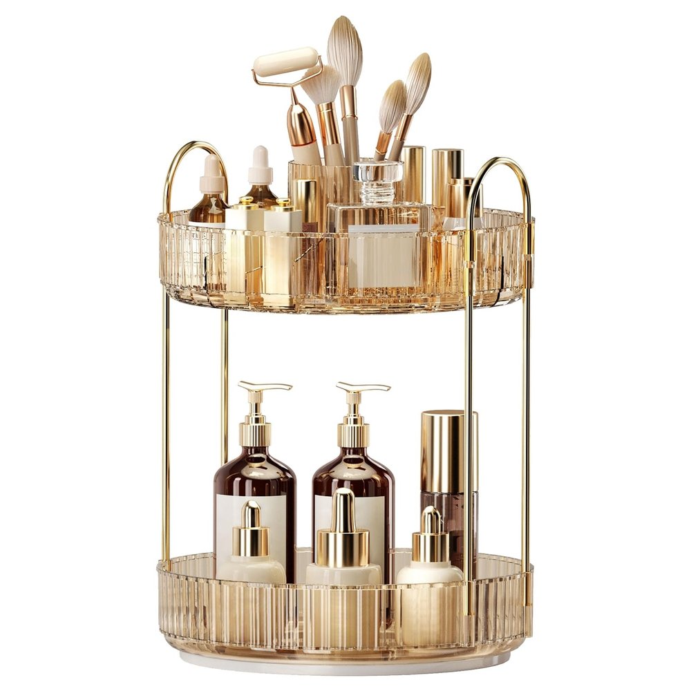 360 Rotating Makeup Organizer - Large-Capacity Skincare & Makeup Storage with 2-Tier Perfume Organizers, Cosmetic Dresser & Makeup Brush Holder - Fits Bedroom, Bathroom, Vanity Shelf & Countertop