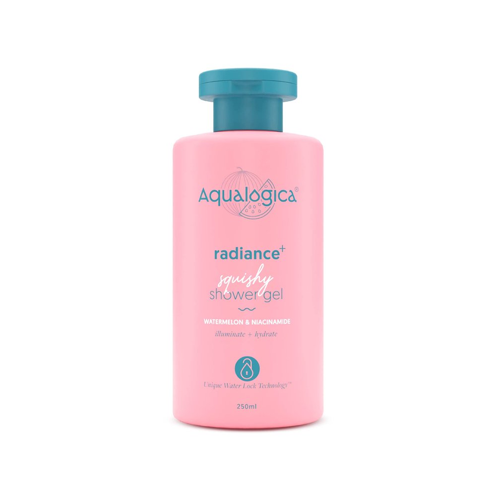 Aqualogica Radiance+ Squishy Shower Gel with Watermelon & Niacinamide | Relieves Dryness & Retains Moisture | Unisex Body Wash for Smooth & Radiant Skin | 8.45 Fl Oz/250ml